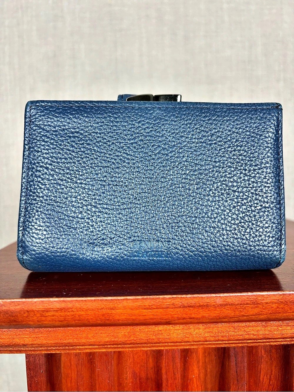 Giani Bernini Blue Pebbled Leather Wallet Snap Tab ID Window Kiss Lock Coin Purs - Picture 2 of 15